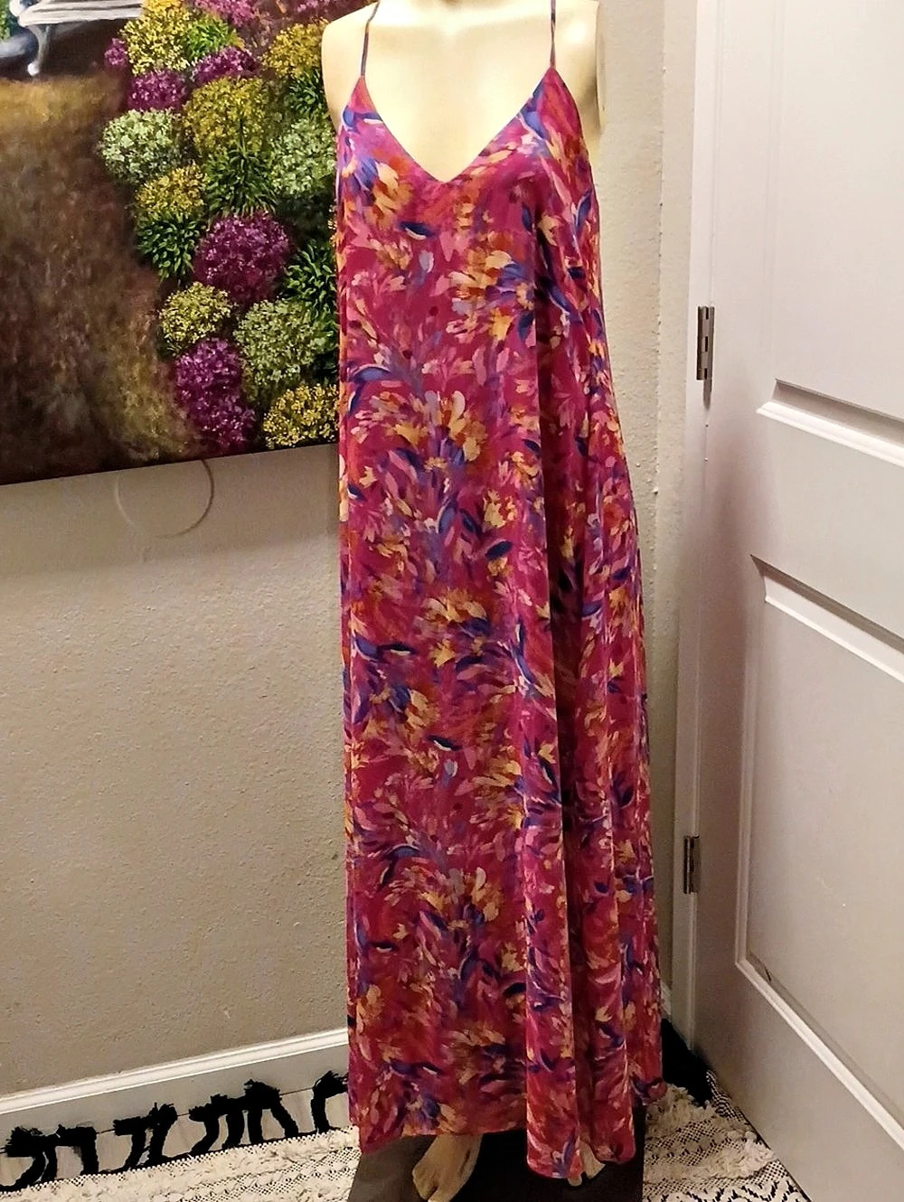 Nicole Miller Floral Maxi Dress in Pink & Purple Size Large Like New